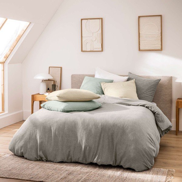 Pilkos spalvos iš medvilnės dvigulė/itin ilga patalynė 3 dalių 240x220 cm Meline – douceur d'intérieur-image-3