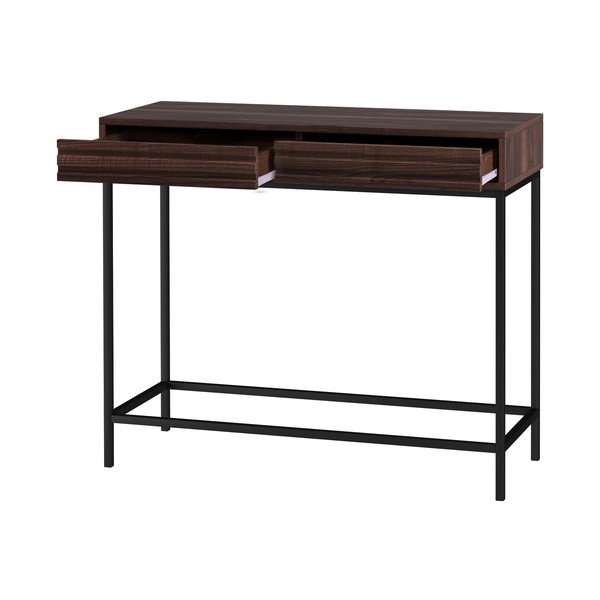 Konsolinis staliukas tamsiai rudos spalvos su riešutmedžio dekoro stalviršiu 35x90 cm Celine – Støraa