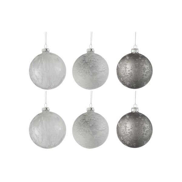 6 stiklinių baltos ir sidabrinės spalvos kalėdinių papuošalų rinkinys J-Line Bauble, ø 8 cm