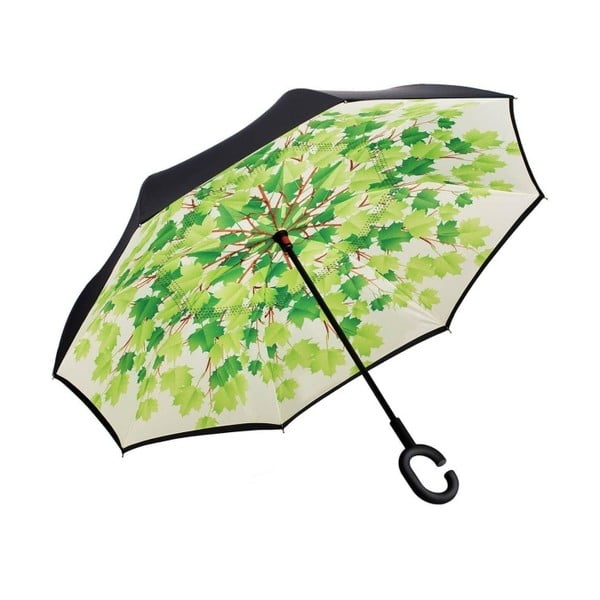 Žalios ir juodos spalvų skėtis "Ambiance Leaves", ⌀ 105 cm