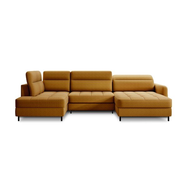 Geltonos spalvos iš velveto sulankstoma/su sandėliavimo vieta kampinė sofa (su kairiuoju kampu/„U“ formos) Berrto – ELTAP