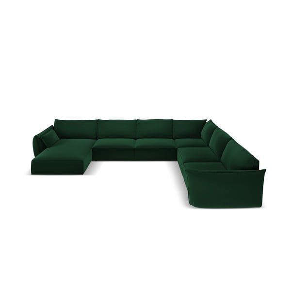 Tamsiai žalios spalvos iš velveto kampinė sofa (su dešiniuoju kampu/„U“ formos) Vanda – Mazzini Sofas