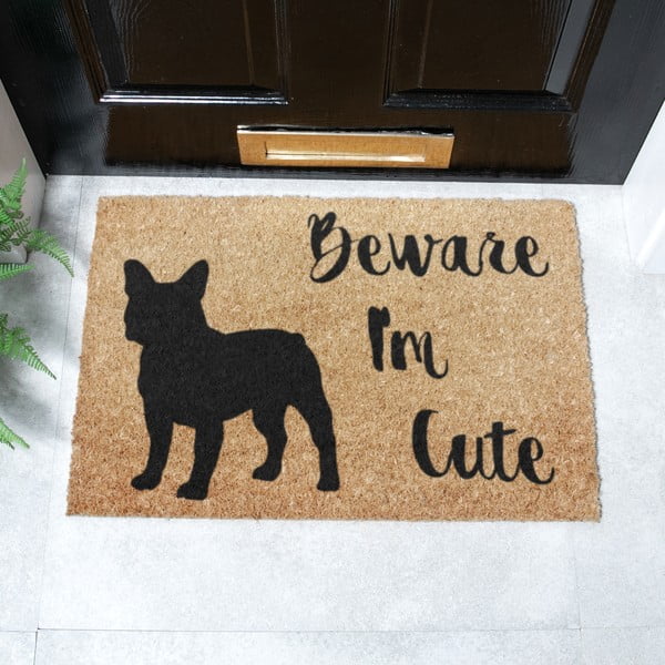 Iš kokoso pluošto grindų kilimėlis 40x60 cm Beware I'm Cute French Bulldog – Artsy Doormats-image-2