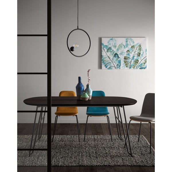 Prailginamas valgomojo stalas tamsiai rudos spalvos su uosio dekoro stalviršiu 100x170 cm Milian – Kave Home-image-1