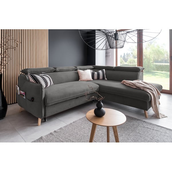 Sulankstoma kampinė sofa iš velveto tamsiai pilkos spalvos (su dešiniuoju kampu) Sweet Harmony – Miuform-image-4