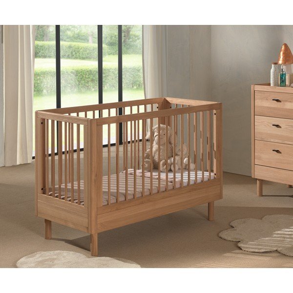 Natūralios spalvos iš ąžuolo masyvo vaikiška lovelė reguliuojamas aukštis 60x120 cm Forrest – Vipack-image-1