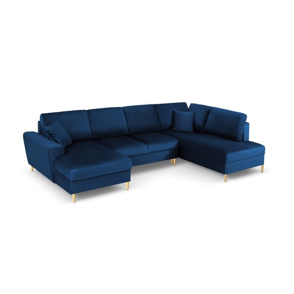 Mėlynos spalvos iš velveto sulankstoma/su sandėliavimo vieta kampinė sofa (su dešiniuoju kampu/„U“ formos) Kyoto – Cosmopolitan Design-image-1