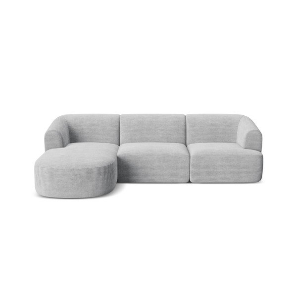 Šviesiai pilkos spalvos kampinė sofa iš kordinio velveto (su kairiuoju kampu/su gultu) Campi – Cosmopolitan Design-image-2
