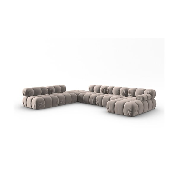 Iš velveto modulinė kampinė sofa šviesiai rudos spalvos (su kairiuoju kampu/„U“ formos) Bellis – Micadoni -image-3