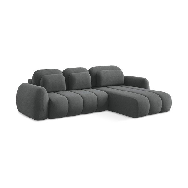 Tamsiai pilkos spalvos iš boucle sulankstoma/su sandėliavimo vieta kampinė sofa (su dešiniuoju kampu/su gultu) Pele – Makamii-image-3