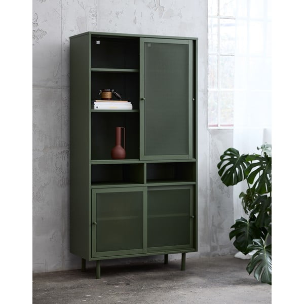 Iš metalo spintelė tamsiai žalios spalvos su stumdomomis durimis 90x180x40 cm Veep – Unique Furniture-image-1
