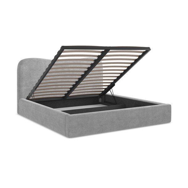 Šviesiai pilkos spalvos dvigulė lova audiniu dengta su sandėliavimo vieta su lovos grotelėmis 160x200 cm Kahai – Makamii-image-3