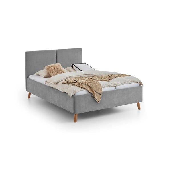 Pilkos spalvos dvigulė lova audiniu dengta su lovos grotelėmis 140x200 cm Piano – Meise Möbel-image-4