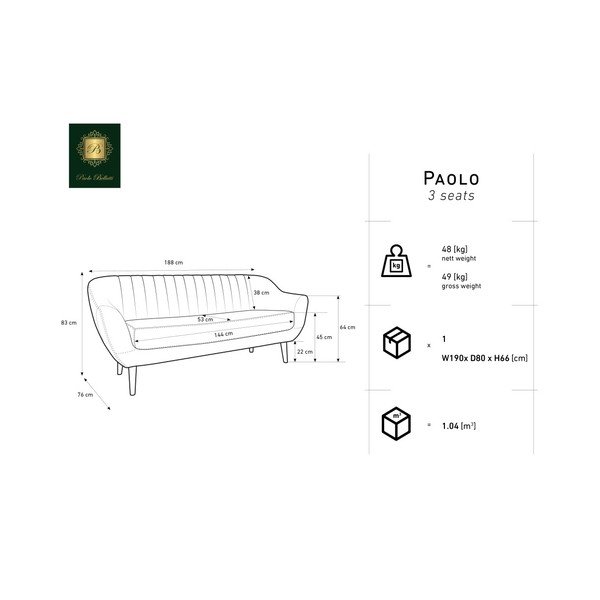 Mėlyna trijų vietų sofa Mazzini Sofas Benito-image-2