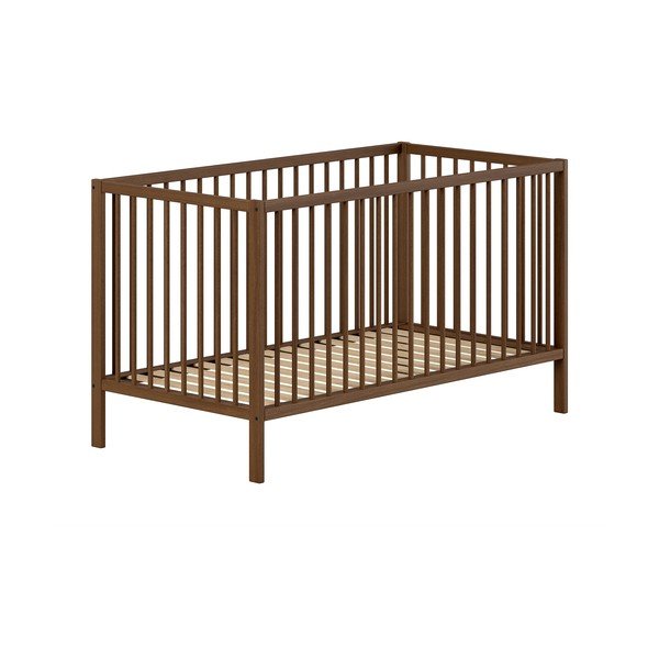 Rudos spalvos iš buko masyvo su nuimama puse/reguliuojamas aukštis vaikiška lovelė 70x140 cm Dino – Vipack
