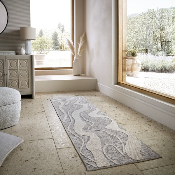 Skalbiamas pilkos spalvos kilimas 60x223 cm Calder – Flair Rugs-image-1