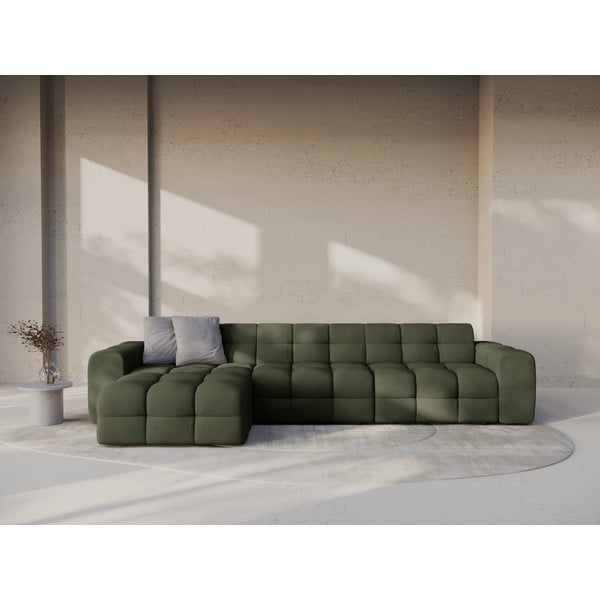 Žalios spalvos kampinė sofa (su kairiuoju kampu/su gultu) Kendal – Micadoni -image-1