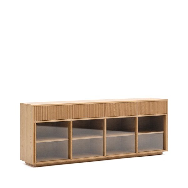 Natūralios spalvos vitrina iš ąžuolo su stumdomomis durimis 200x80x40 cm Helvine – Kave Home-image-2