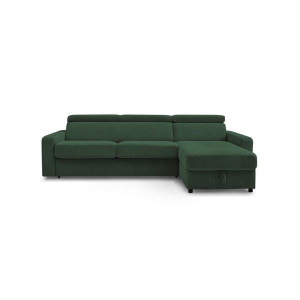 Iš kordinio velveto sulankstoma kampinė sofa tamsiai žalios spalvos (kintama) Monaco – Bobochic Paris