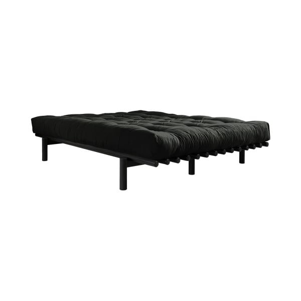Pušies medžio dvigulė lova su čiužiniu Karup Design Pace Double Latex Black/Black, 140 x 200 cm