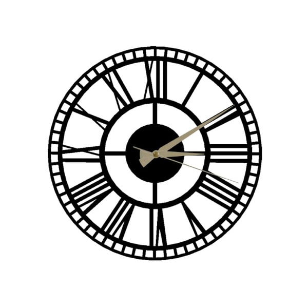 Juodas sieninis laikrodis Roman Clock 2, ⌀ 50 cm