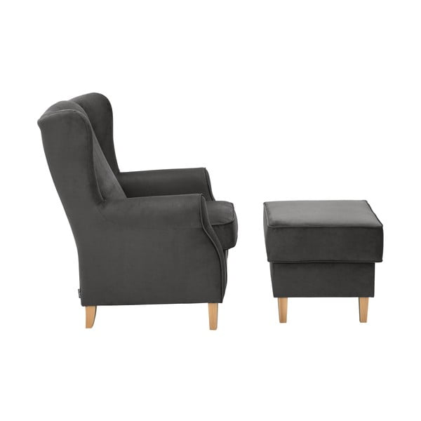 Antracito spalvos aksominis krėslas su pakoja Max Winzer Lorris-image-2