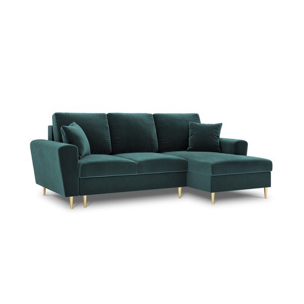 Smaragdinės spalvos iš velveto sulankstoma/su sandėliavimo vieta kampinė sofa (su dešiniuoju kampu/su gultu) Kyoto – Cosmopolitan Design-image-4