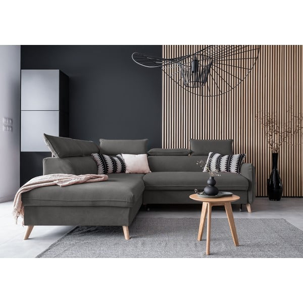 Sulankstoma kampinė sofa iš velveto tamsiai pilkos spalvos (su kairiuoju kampu) Sweet Harmony – Miuform-image-1