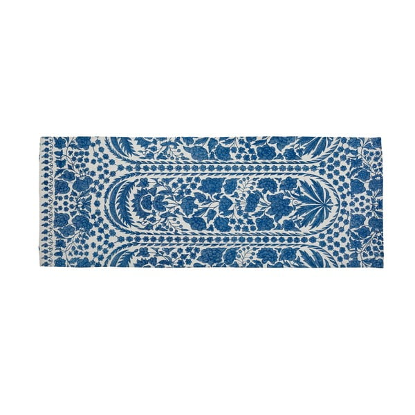 Mėlynas kilimėlis su medvilne Velver Atelier Blue Flowers, 55 x 135 cm