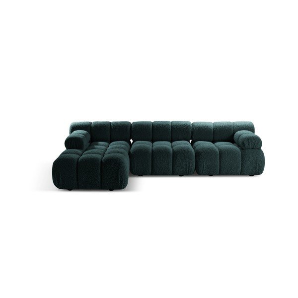 Smaragdinės spalvos modulinė kampinė sofa iš boucle (su kairiuoju kampu/su gultu) – Micadoni 
