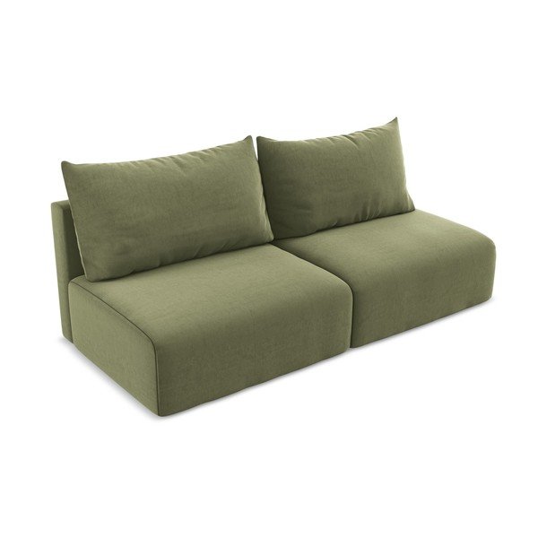 Žalios spalvos sulankstoma/su sandėliavimo vieta sofa iš velveto 216 cm Kalena – Makamii-image-3