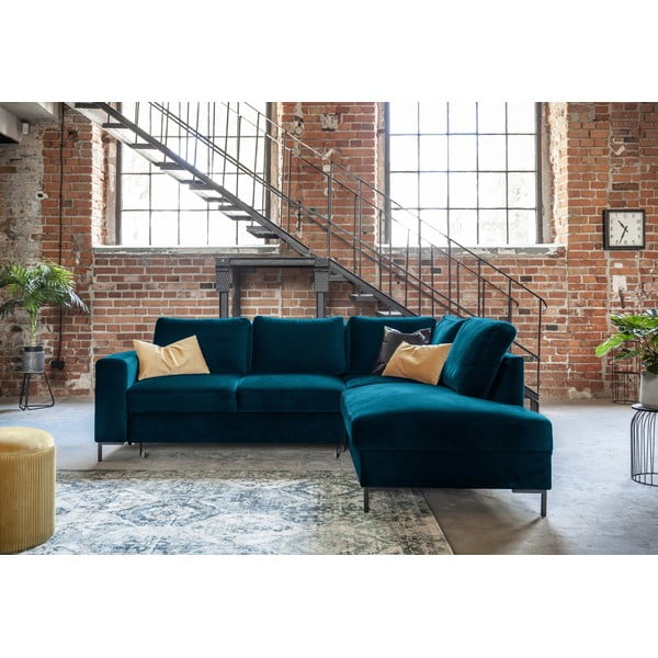 Iš velveto sulankstoma kampinė sofa turkio spalvos (su dešiniuoju kampu) Lofty Lilly – Miuform-image-4