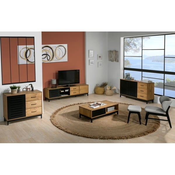 Televizoriaus staliukas su medine konstrukcija ir juodomis detalėmis Marckeric Alessia-image-1