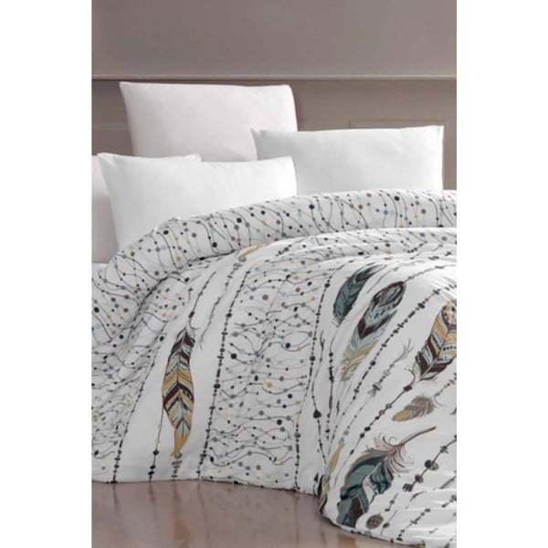 Patalynė viengulėlei lovai su paklode iš grynos medvilnės plunksnų žalios spalvos, 160 x 220 cm