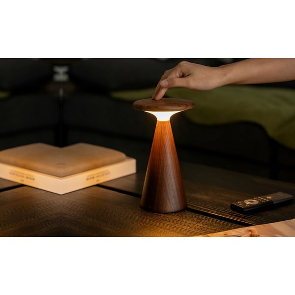 Tamsios natūralios spalvos stalinis šviestuvas LED (aukštis 21 cm) su mediniu gaubtu Sylva – Gingko-image-3