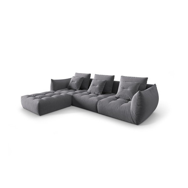 Tamsiai pilkos spalvos iš velveto kampinė sofa Bloom – Micadoni -image-2