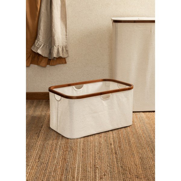 Kreminės spalvos iš tekstilės skalbinių krepšys sulankstomas Bamboo/Linen – Bigso-image-1