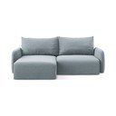 Mėlynos spalvos sulankstoma/su sandėliavimo vieta kampinė sofa iš velveto (su kairiuoju kampu/su gultu) Kalena – Makamii
