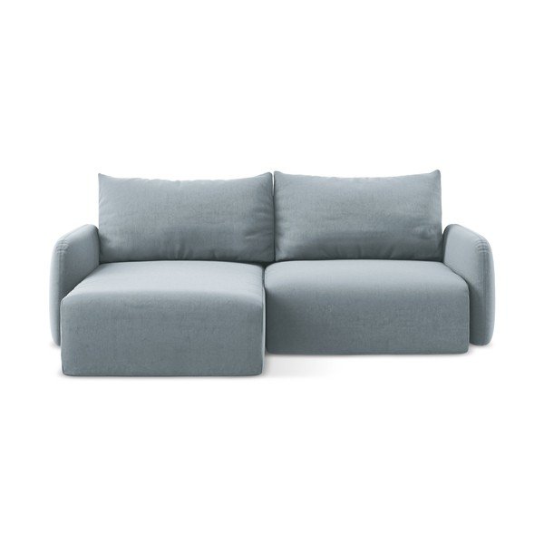 Mėlynos spalvos sulankstoma/su sandėliavimo vieta kampinė sofa iš velveto (su kairiuoju kampu/su gultu) Kalena – Makamii