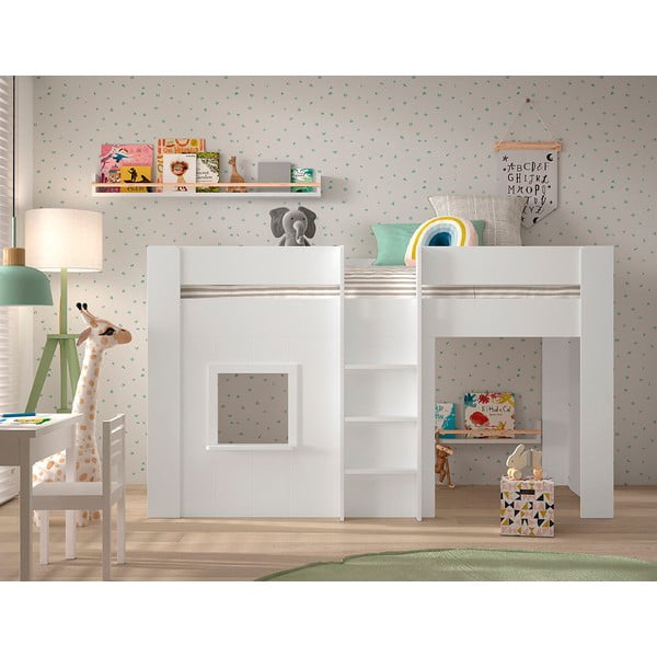 Paaukštinta vaikiška lova iš pušies masyvo baltos spalvos 90x200 cm RENO – Vipack-image-1