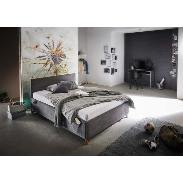 Antracito spalvos iš audinio vaikiška lova su sandėliavimo vieta su lovos grotelėmis 140x200 cm Cool – Meise Möbel-image-1