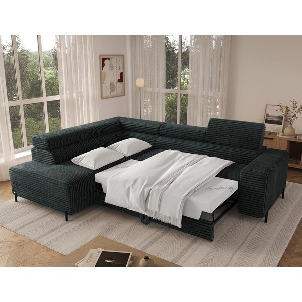 Žalios spalvos kampinė sofa iš kordinio velveto (su kairiuoju kampu/„L“ formos) Colesio – ELTAP-image-2