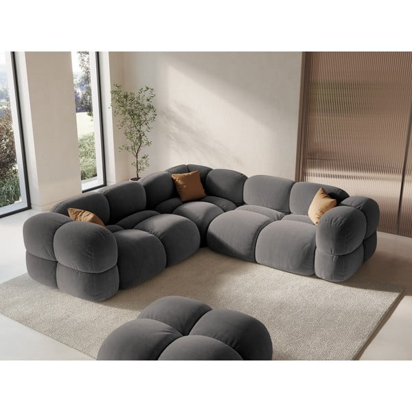 Pilkos spalvos iš velveto kampinė sofa Loretto – Cosmopolitan Design-image-1