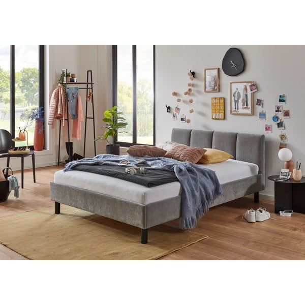 Pilkos spalvos viengulė lova audiniu dengta be grotelių 120x200 cm Joker – Meise Möbel-image-1
