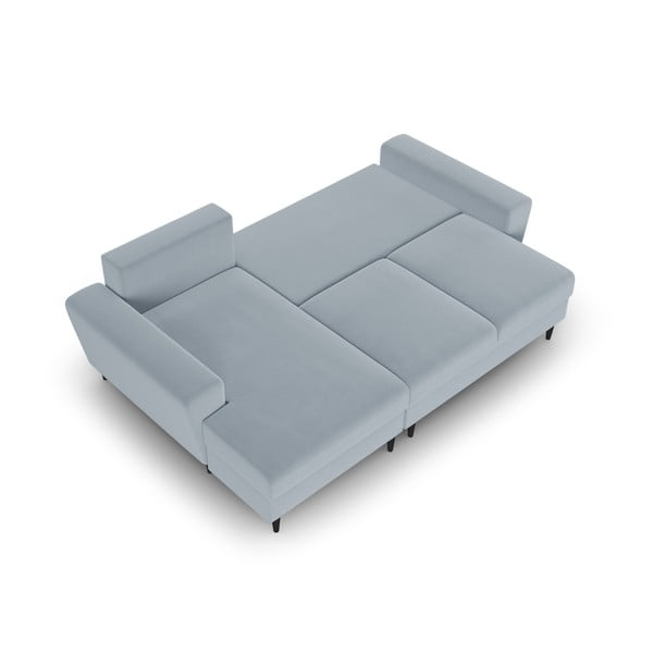 Šviesiai mėlynos spalvos iš velveto sulankstoma/su sandėliavimo vieta kampinė sofa (su kairiuoju kampu/su gultu) Kyoto – Cosmopolitan Design-image-2