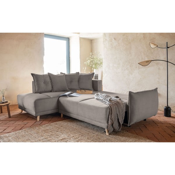 Sulankstoma kampinė sofa iš kordinio velveto šviesiai rudos spalvos (su kairiuoju kampu) Lazy Lukka – Miuform-image-4