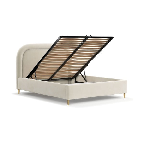 Dvigulė lova kreminės spalvos audiniu dengta su sandėliavimo vieta su lovos grotelėmis 140x200 cm Mija – Maison de Rêve-image-3