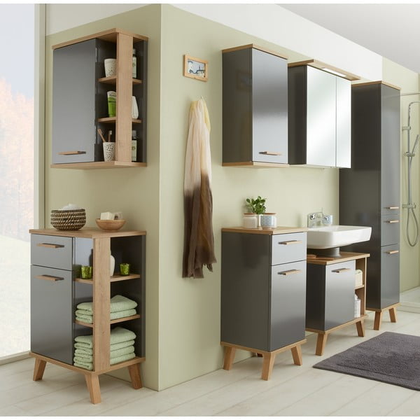 Pilkos spalvos žema vonios daiktadėžė iš ąžuolo 35,5x89,5 cm Quickset 924 – Pelipal-image-2