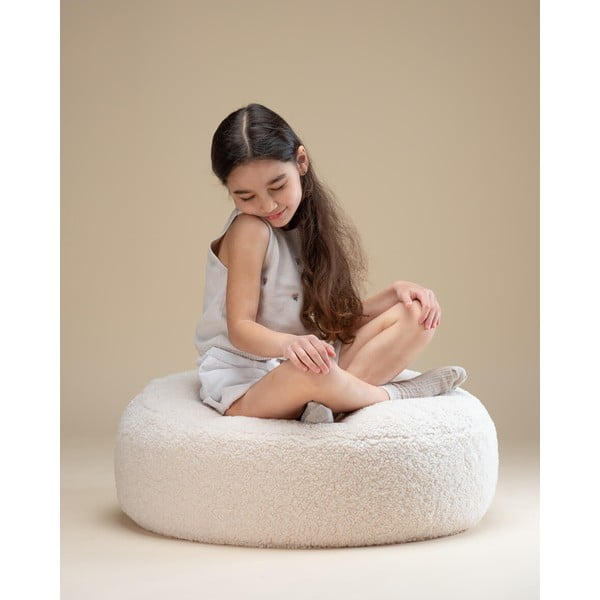 Kreminės spalvos iš boucle vaikiškas sėdmaišis Round – Wigiwama-image-1