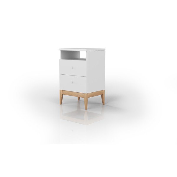 Baltos pušies medienos naktinis staliukas su 2 stalčiais "Skandica Livia", aukštis 64 cm-image-2